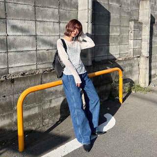 Wide denim pants