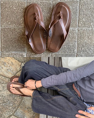 Leather strap thong sandals