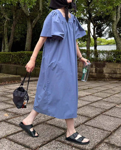 Gathered Square Neck Dress