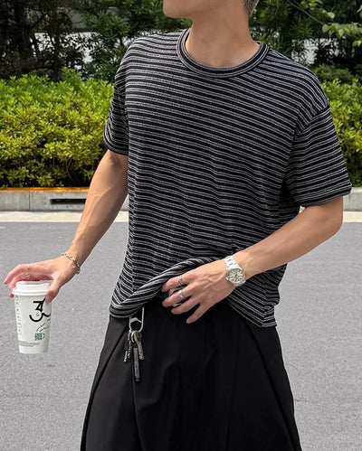 Striped cropped knit t-shirt