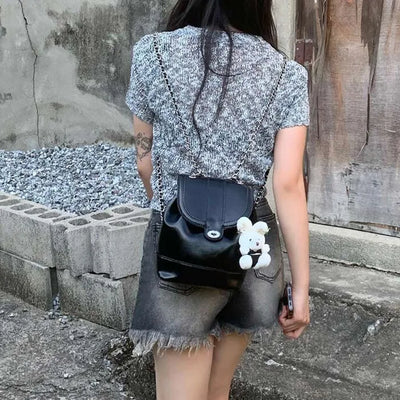Chain Silver Bucket Bag Backpack
