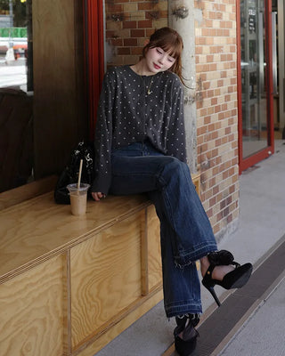 Two-tone polka dot cardigan