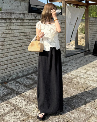 Embossed banding maxi skirt