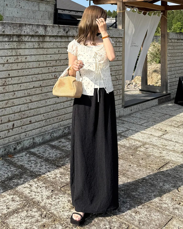 Embossed banding maxi skirt