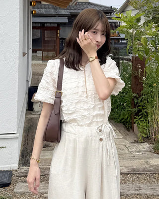 Wrinkle Volume Short-Sleeve Blouse
