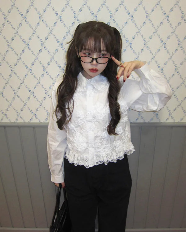 Flower embroidered peplum blouse