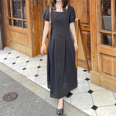 Puff-sleeve long dress