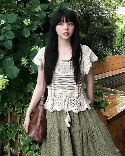 Sleeveless perforated knit set