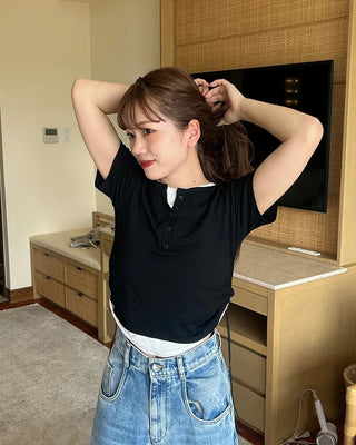 Layered Henley Neck T-Shirt