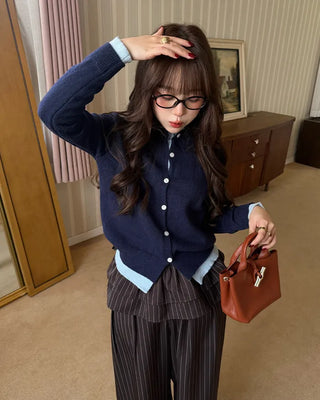 Round neck layered cardigan