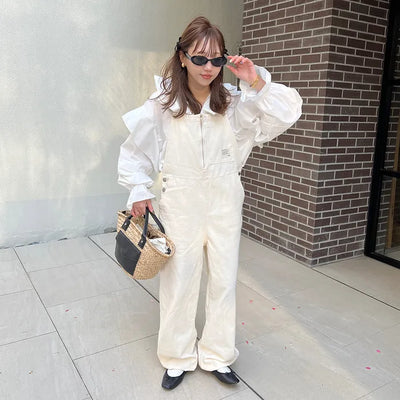 Front zip cotton overalls