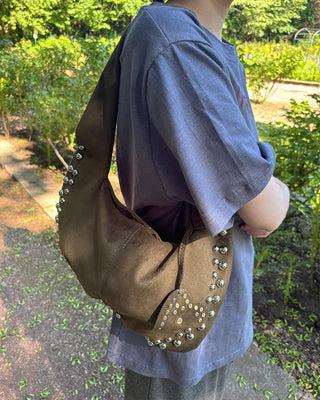 Suede studded shoulder bag