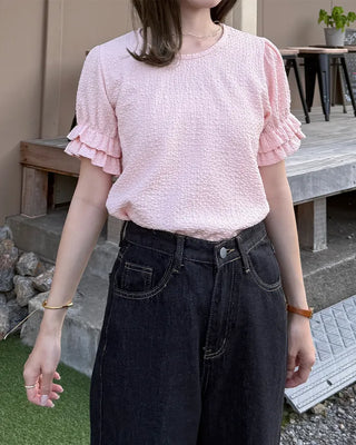 Can-can frill short-sleeved T-shirt