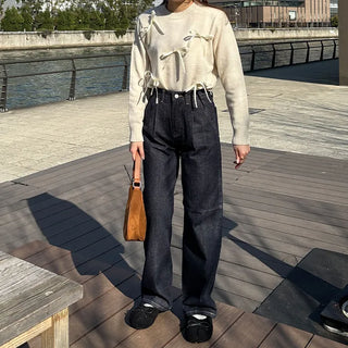 Stitched denim pants