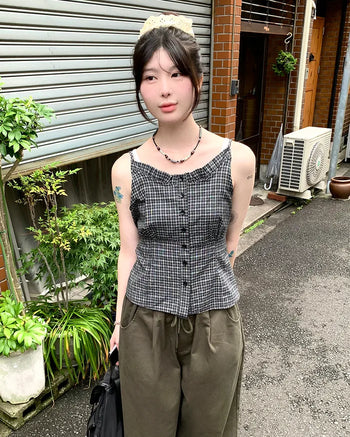 Checkered ruffle bustier