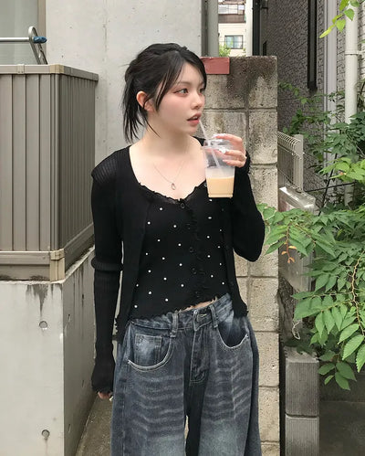Knit sleeveless cardigan set