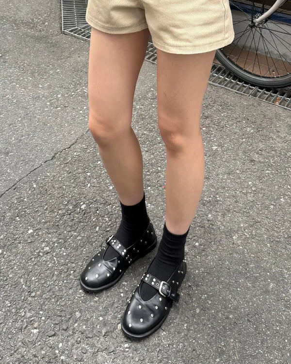 Stud belt flat shoes