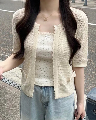 Ribbon Half-Sleeve Cardigan