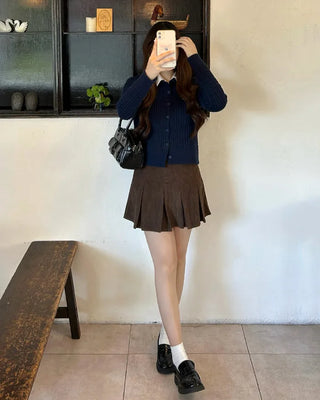 Corduroy pleated mini skirt