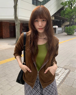 Zip-up knit hoodie