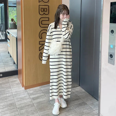 Striped knit long dress
