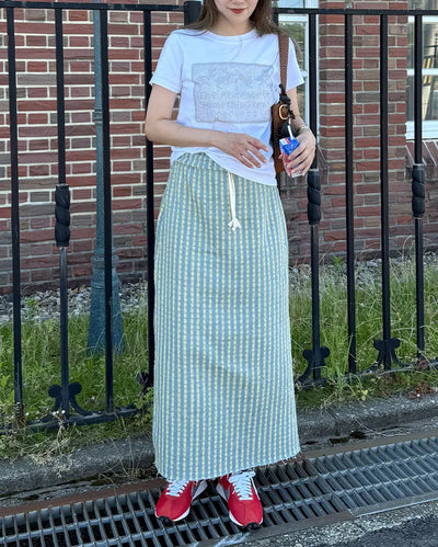 Washed stripe maxi skirt