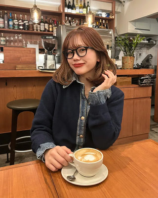 Denim-colored neck knit cardigan