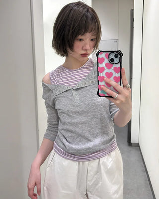 Henley Neck Sheer T-Shirt