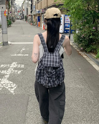 Multi-pocket check backpack