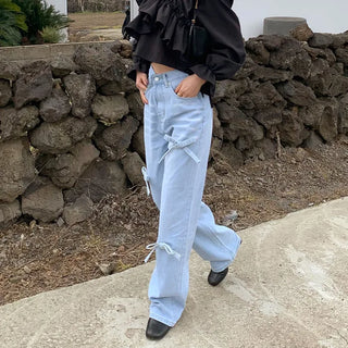 Ribbon Washed Denim Pants