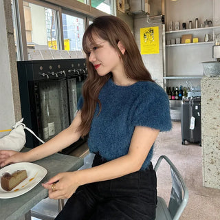 Shaggy short-sleeved knit