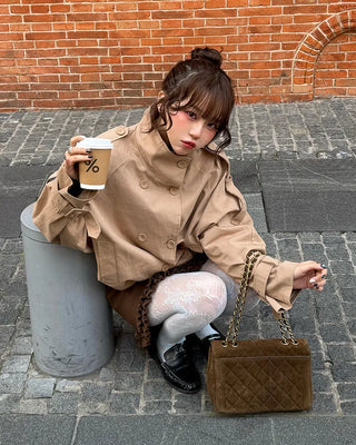 High-neck short trench coat
