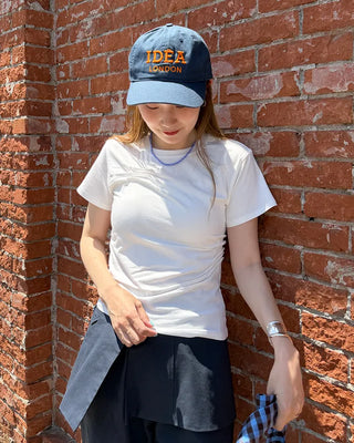 Unique pintuck semi-cropped French T-shirt