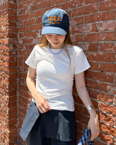 Unique pintuck semi-cropped French T-shirt