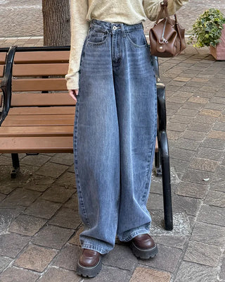 Wide vintage wash denim pants