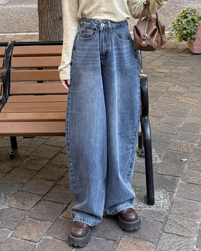 Wide vintage wash denim pants