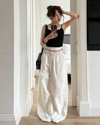 Polka Dot Layered Wide Pants