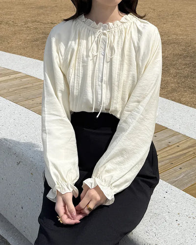 Frill neck ribbon strap blouse