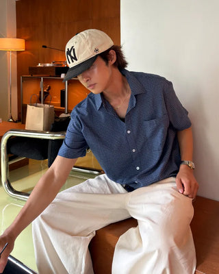 Linen check half shirt