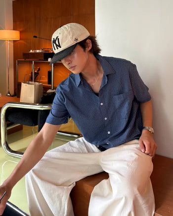 Linen check half shirt