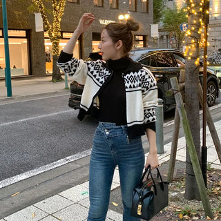 Nordic pattern knit zip-up