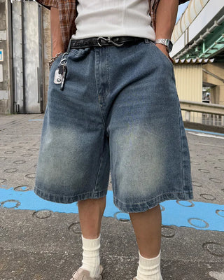 Washed Bermuda denim pants