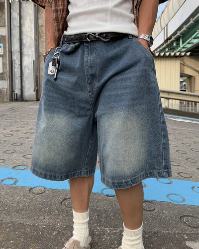 Washed Bermuda denim pants