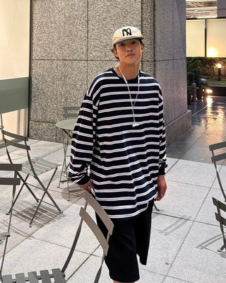 Multi-striped long-sleeved T-shirt
