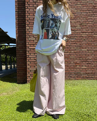 Belt loop striped easy pants