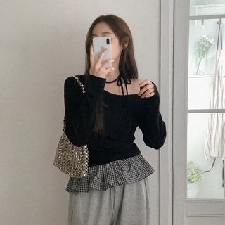 Ribbon Asymmetrical Frill Knit