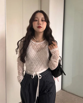 Lace long-sleeve T-shirt