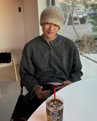 Henley neck stitch knit