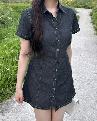 Rear Ribbon Denim Mini Dress