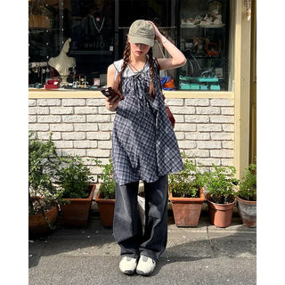 Checked camisole mini dress